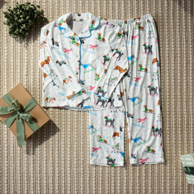 Big Kid Ski Dogs Print Button Front PJ Set
