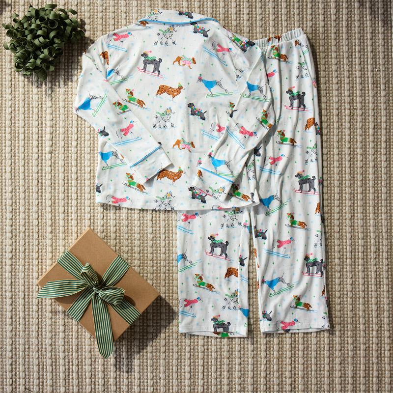 Big Kid Ski Dogs Print Button Front PJ Set